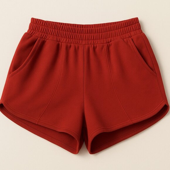 Red Athletic Shorts with Elastic Waistband - Picture 1 of 5